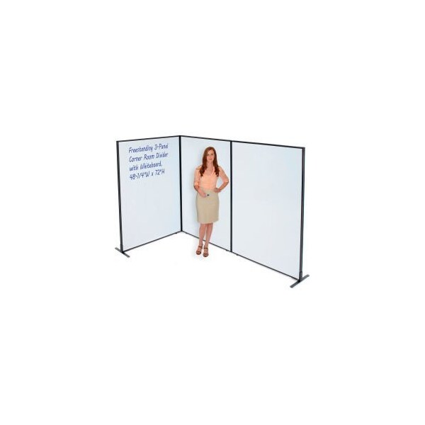Global Equipment Interion Freestanding 3-Panel Corner Room Divider with Whiteboard, 48-1/4"W x 72"H 695170B - main